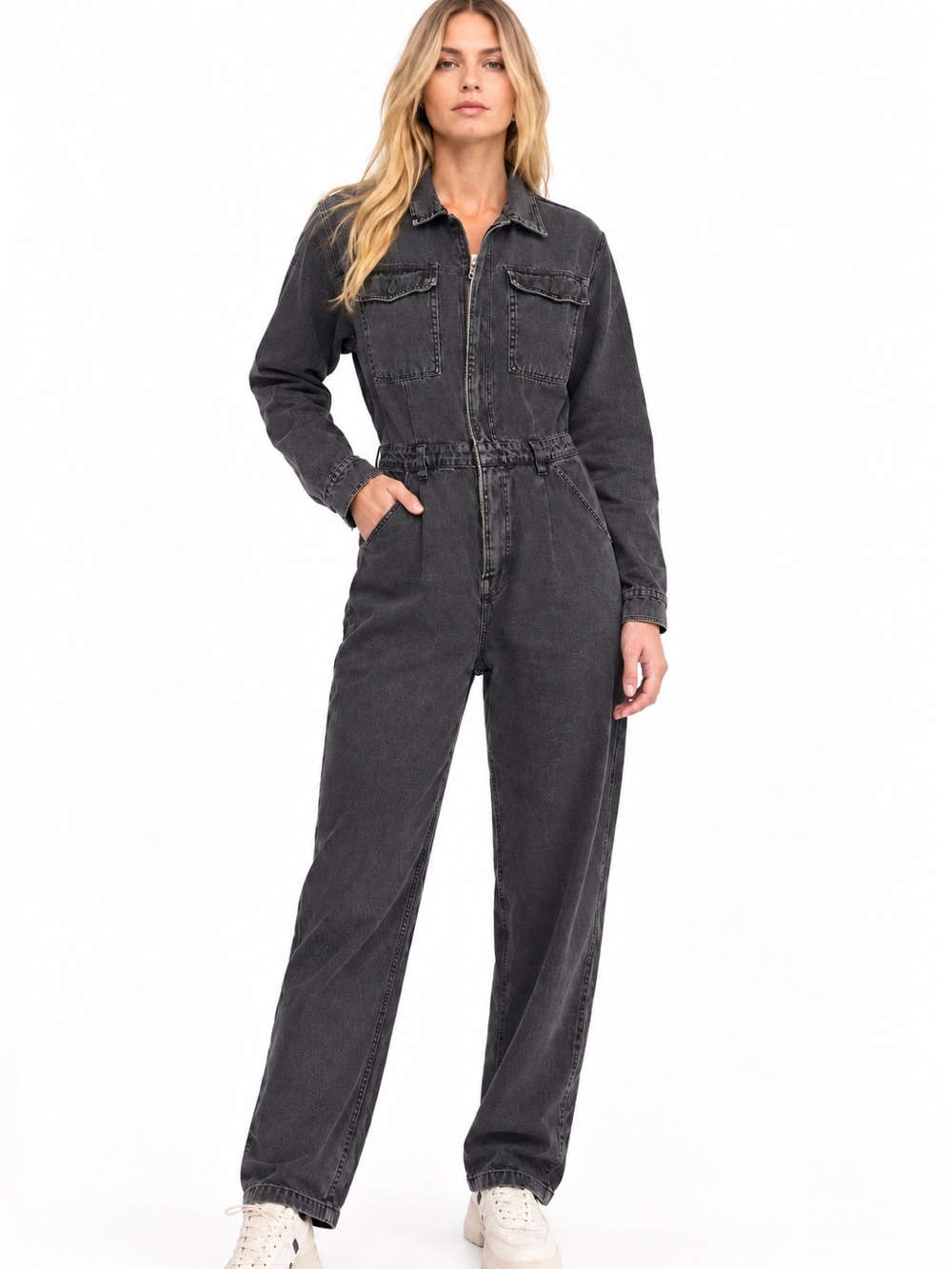 Free People We The Free Black Denim Utility Jumpsuit Coveralls Size L